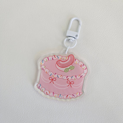 Vibrant Peach Cake Keychain